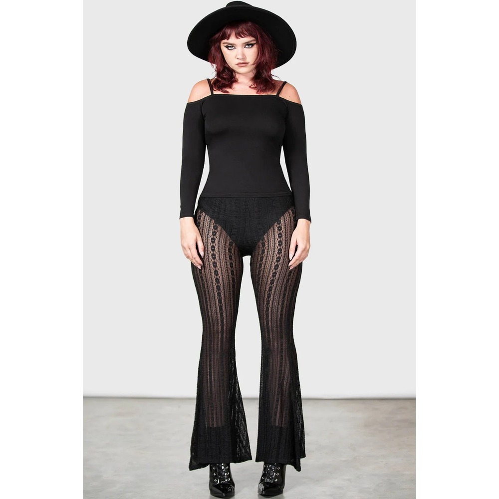 Killstar Franca Lace Flares Pants Sz S Bell Bottoms Black Goth Gothic Sheer NWT